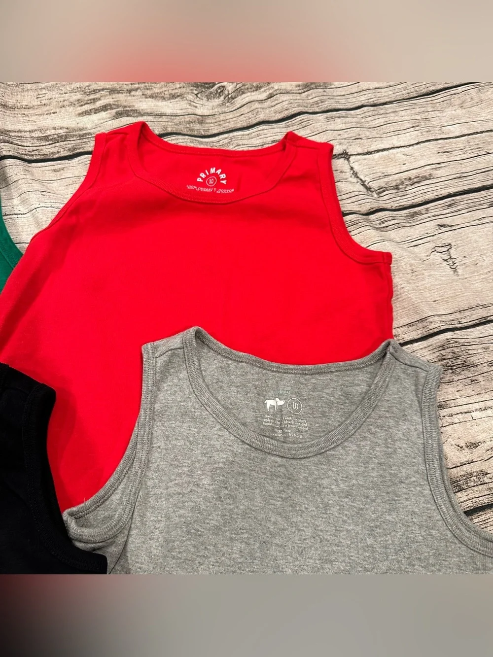 Lot of 6 Primary Tank Tops in Organic Cotton Red, Green, Black, Gray Unisex 10